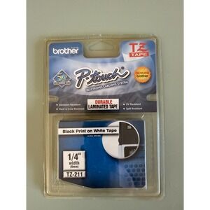 Vintage Sealed Brother Genuine Black on White 1/4" Laminated P-touch Tape